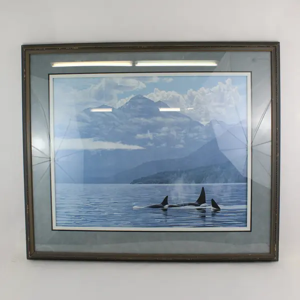 Ron Parker Inside Passage Framed Print 36.75 x 31.5 Orca Whales Mountain Scene