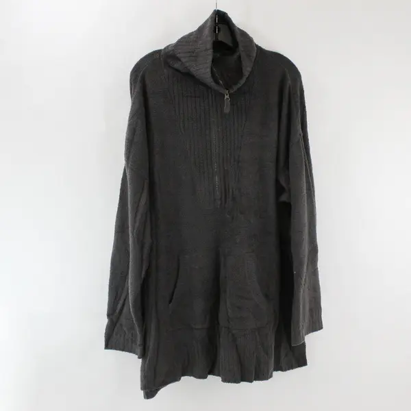 Barefoot Dreams CozyChic Lite Quarter Zip Turtleneck Sweater Dark Grey 2X