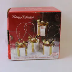 Godinger Silver Plated Present Box Hanging Ornaments Set of 4 Holiday