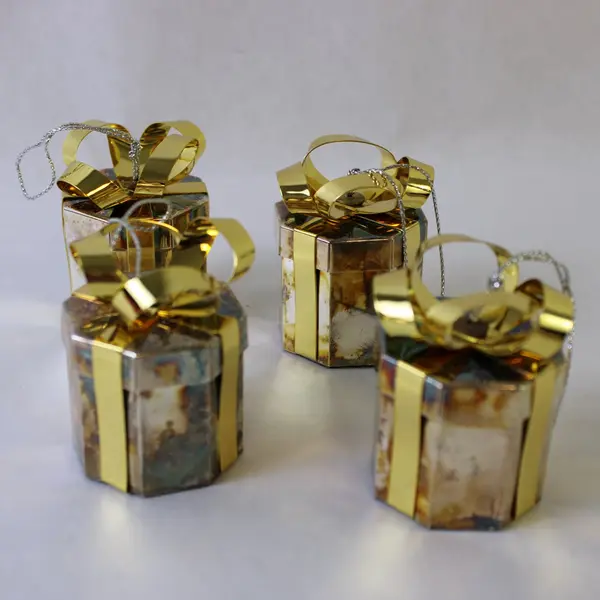 Godinger Silver Plated Present Box Hanging Ornaments Set of 4 Holiday