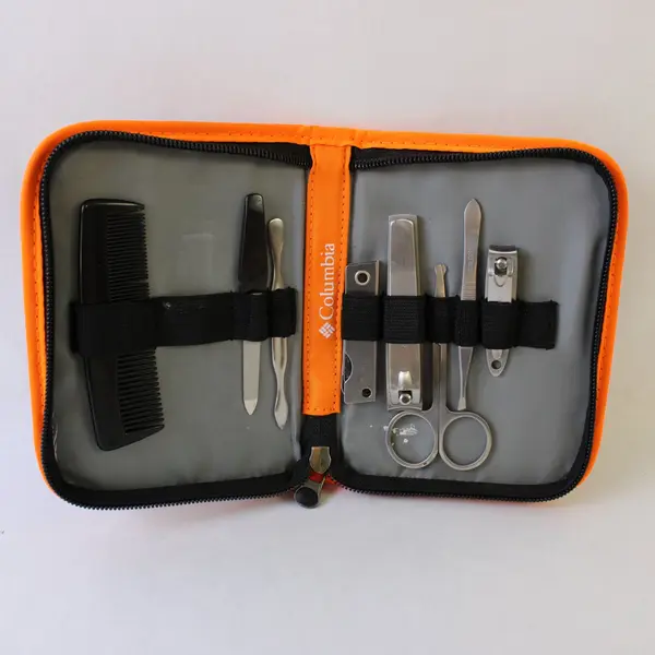 Columbia Travel Grooming Manicure Kit Case Orange Gray w/ Tools