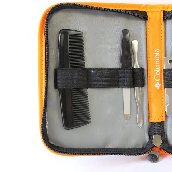 Columbia Travel Grooming Manicure Kit Case Orange Gray w/ Tools