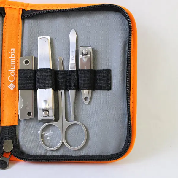 Columbia Travel Grooming Manicure Kit Case Orange Gray w/ Tools