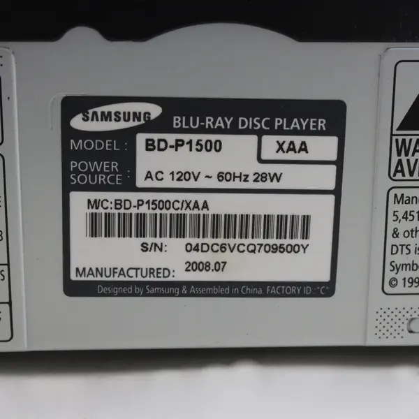Samsung BD-P1500 Blu-ray Disc Player Black HDMI Tested W/Remote