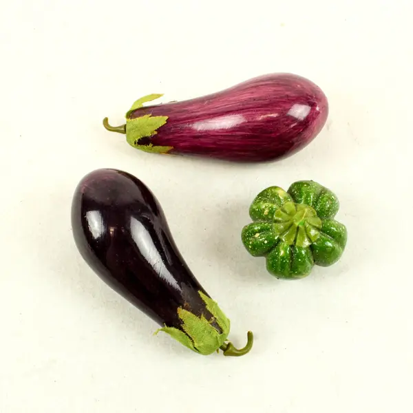 Lot of 3 Decorative Vegetable Figurines Eggplant Pattypan Squash