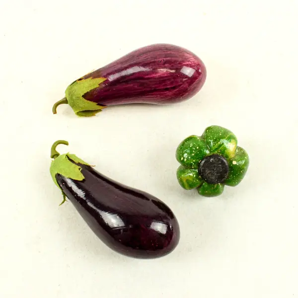 Lot of 3 Decorative Vegetable Figurines Eggplant Pattypan Squash