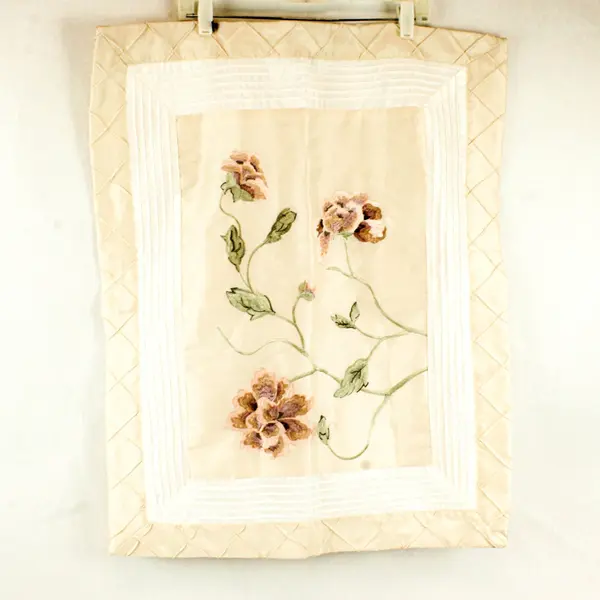 Lot of 2 Quilted Floral Embroidered Pillow Shams 24x30