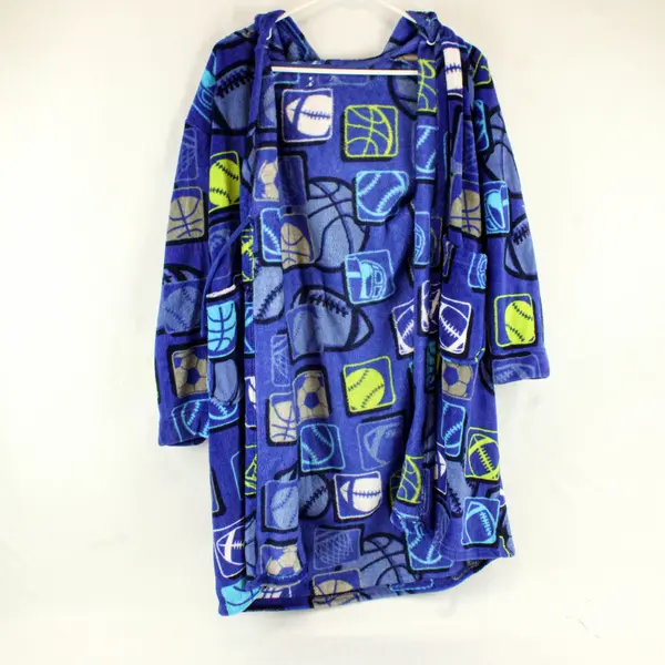 Boys Blue Plush Sports Motif Robe Size L 14/16 Cozy Sleepwear
