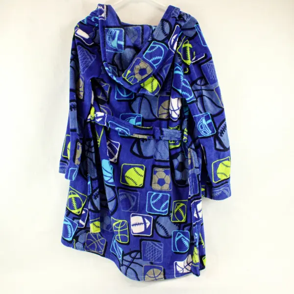 Boys Blue Plush Sports Motif Robe Size L 14/16 Cozy Sleepwear