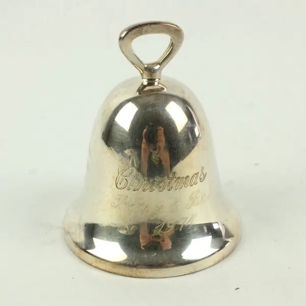 Reed & Barton 1974 Silverplate Christmas Bell Ornament Engraved Betsy & Bob