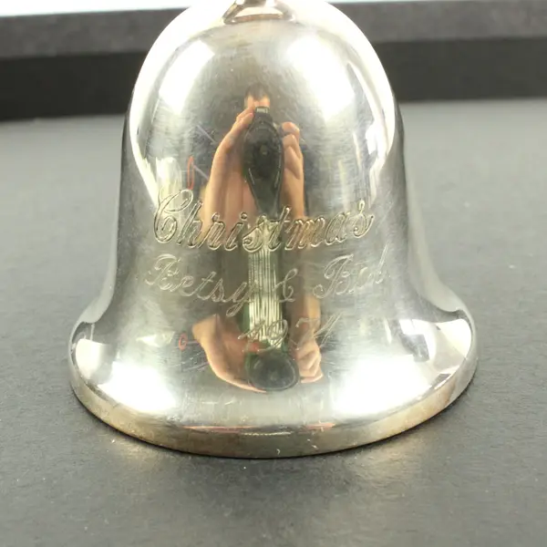 Reed & Barton 1974 Silverplate Christmas Bell Ornament Engraved Betsy & Bob