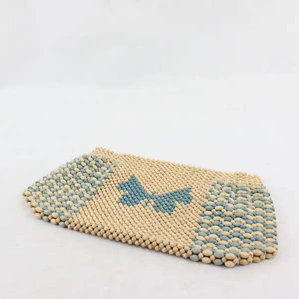 Vintage Clutch Bag Wood Beads Pouch Art Deco Butterfly Teal Wood
