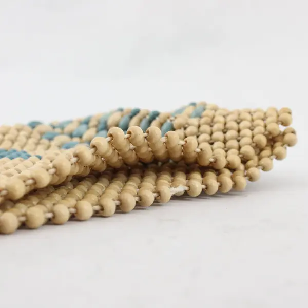 Vintage Clutch Bag Wood Beads Pouch Art Deco Butterfly Teal Wood