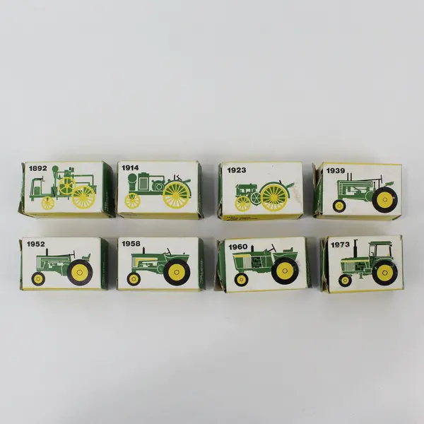Lot of 8 John Deere Ertl Miniature Die Cast Toy Tractors 1892–1973 