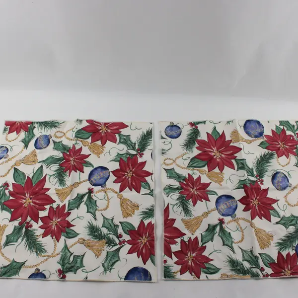 Set of 2 Christmas Poinsettia Print Cloth Napkins