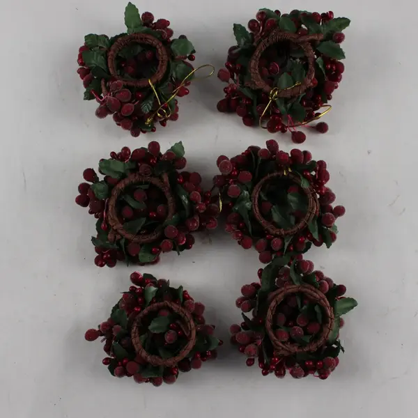 Lot of 6 Frosted Holly Wreath Christmas Ornaments FLAWED