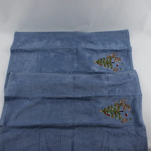 Set of 2 St. Nicholas Square Embroidered Blue Christmas Kitchen Towels
