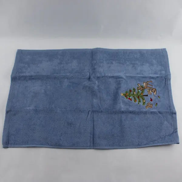 Set of 2 St. Nicholas Square Embroidered Blue Christmas Kitchen Towels