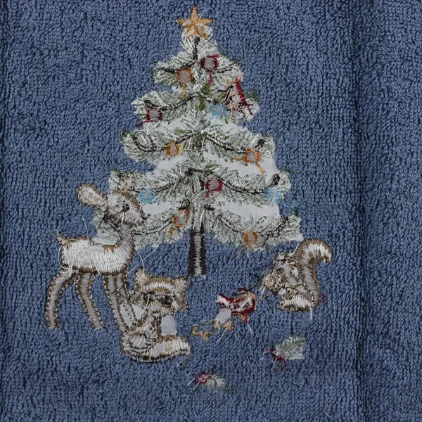 Set of 2 St. Nicholas Square Embroidered Blue Christmas Kitchen Towels