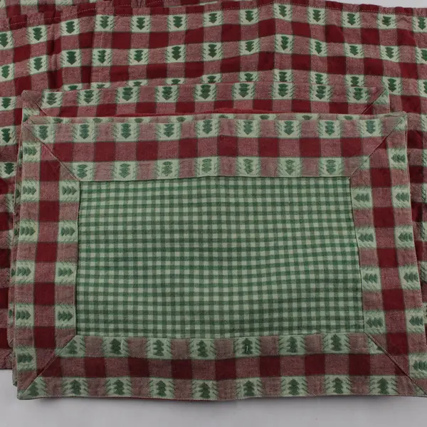 Vintage Christmas 8-Pc Placemat Napkin Set Red Green Gingham Stained