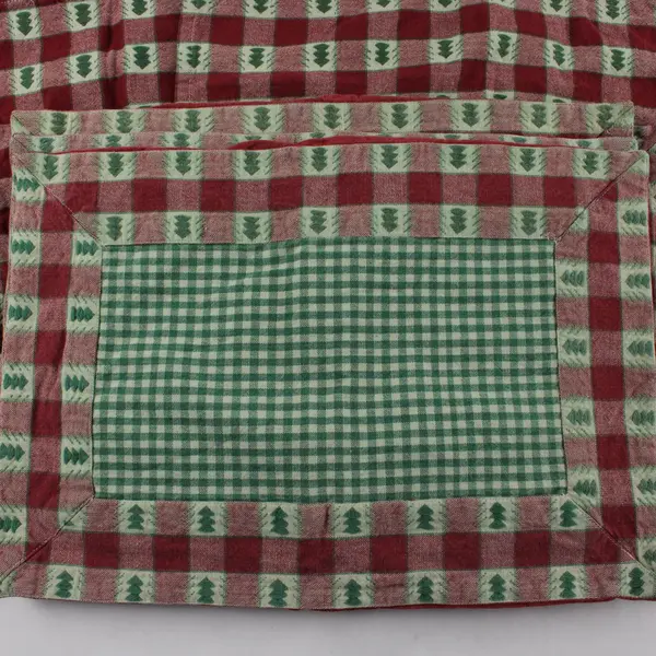 Vintage Christmas 8-Pc Placemat Napkin Set Red Green Gingham Stained