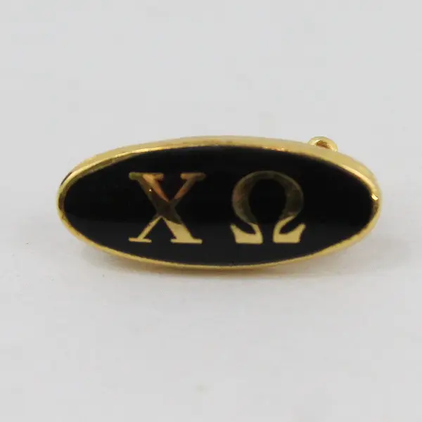 Chi Omega Sorority Pledge Black Enamel Gold-Tone Lapel Pin