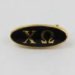 Chi Omega Sorority Pledge Black Enamel Gold-Tone Lapel Pin