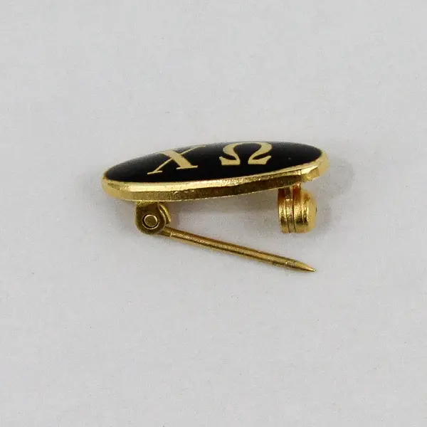 Chi Omega Sorority Pledge Black Enamel Gold-Tone Lapel Pin