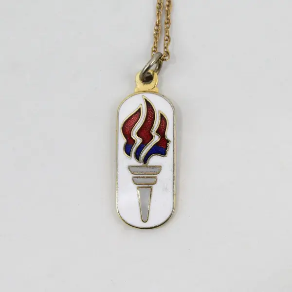 LDS Church Enamel Pendant Necklace 20in 14K Gold Filled