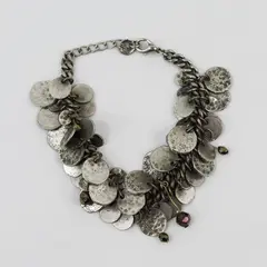 Vintage Rustic Disk Silver-Tone Bracelet 8"