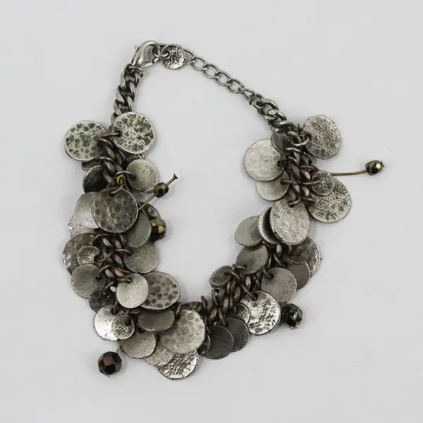 Vintage Rustic Disk Silver-Tone Bracelet 8"
