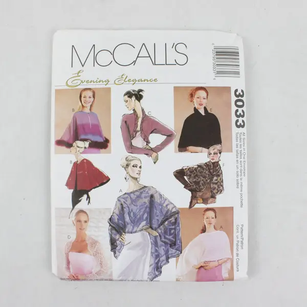 2000 McCall's Pattern 3033 Cape Shrug Shawl All Sizes UNCUT