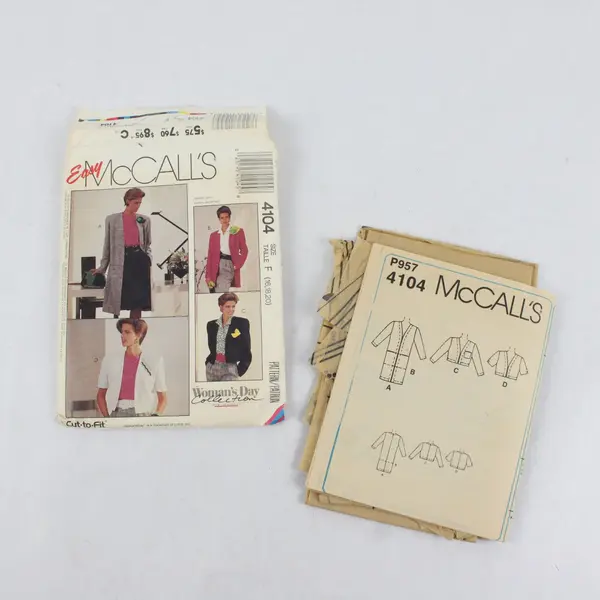 1989 McCall's Pattern 4104 Jacket Women's Size F 16-20 CUT