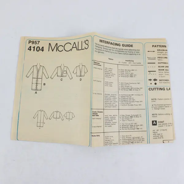 1989 McCall's Pattern 4104 Jacket Women's Size F 16-20 CUT