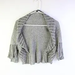 Forever 21 Gray Open-Front Bell Sleeve Knit Shrug Women's Small