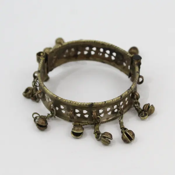 Vintage Brass Bell Hinged Boho Ethnic Bracelet FLAWED
