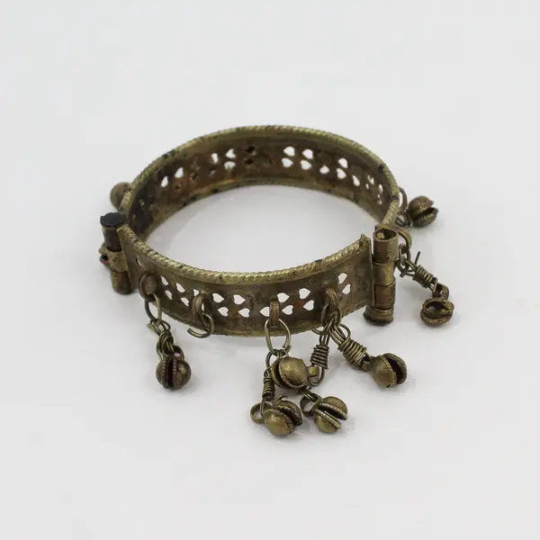 Vintage Brass Bell Hinged Boho Ethnic Bracelet FLAWED