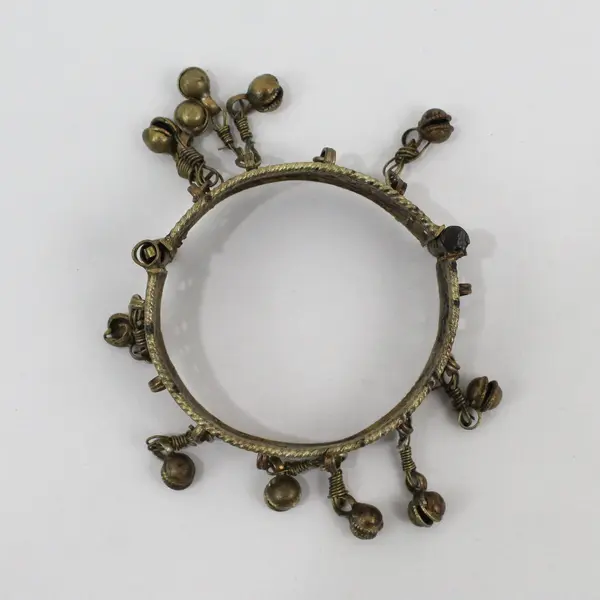 Vintage Brass Bell Hinged Boho Ethnic Bracelet FLAWED