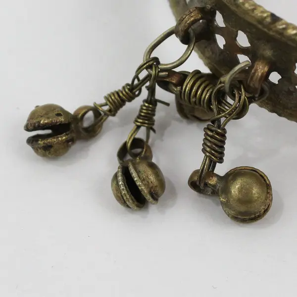 Vintage Brass Bell Hinged Boho Ethnic Bracelet FLAWED