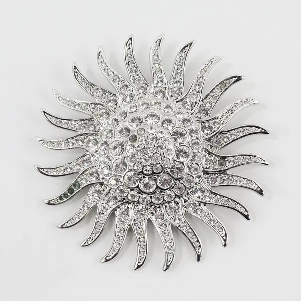 Vintage Jacqueline Bouvier Kennedy Clear Rhinestone Silver-Tone Sun Brooch