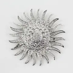 Vintage Jacqueline Bouvier Kennedy Clear Rhinestone Silver-Tone Sun Brooch