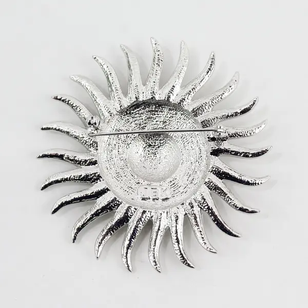 Vintage Jacqueline Bouvier Kennedy Clear Rhinestone Silver-Tone Sun Brooch