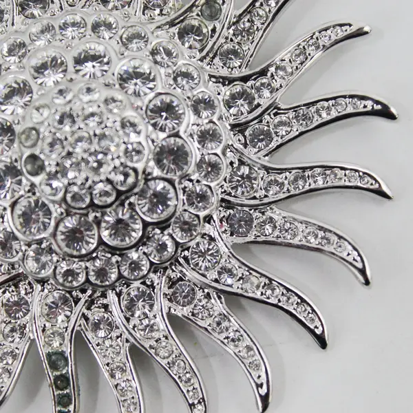 Vintage Jacqueline Bouvier Kennedy Clear Rhinestone Silver-Tone Sun Brooch