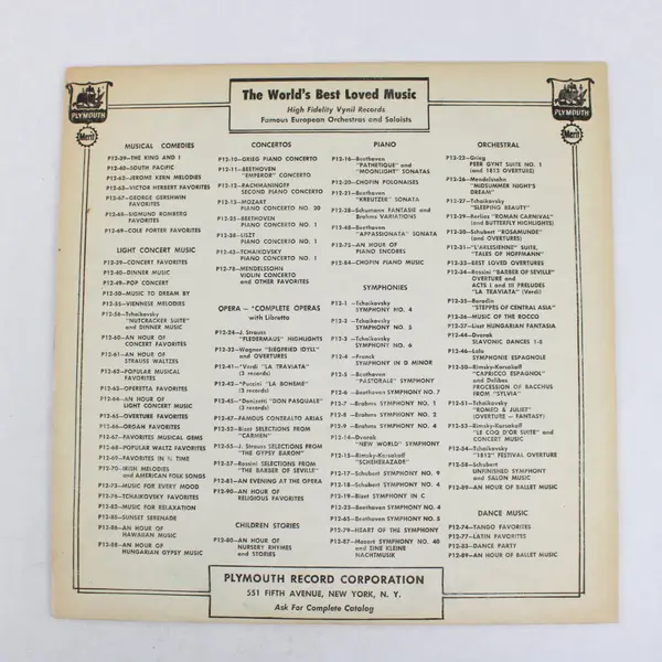 Plymouth Tango Orchestra Tangos P12-74 12" Vinyl LP Record
