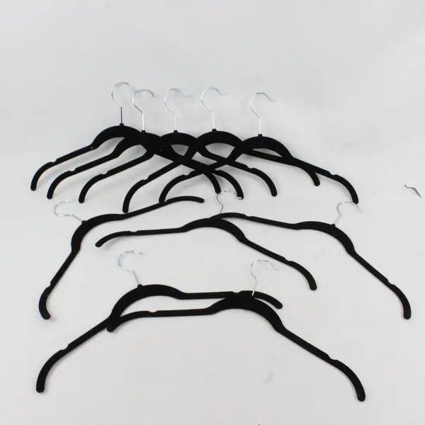 Lot of 10 Black Velvet Non Slip Large Clothes Hangers w/ Metal Hooks