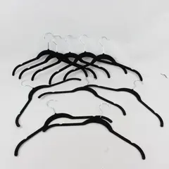 Lot of 10 Black Velvet Non Slip Large Clothes Hangers w/ Metal Hooks