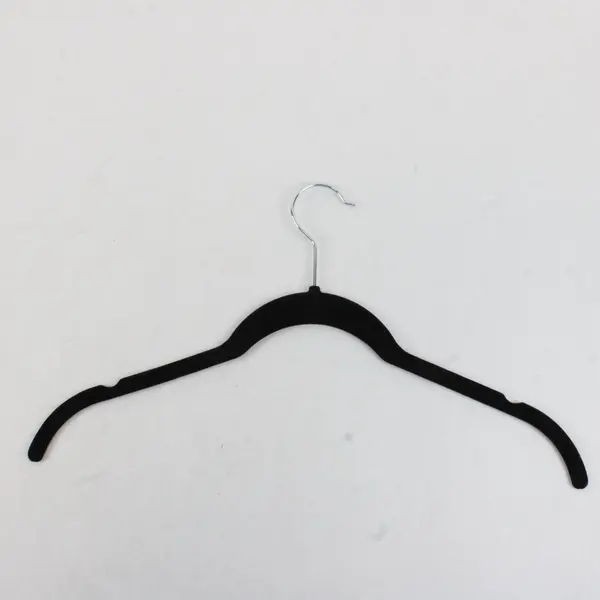 Lot of 10 Black Velvet Non Slip Large Clothes Hangers w/ Metal Hooks
