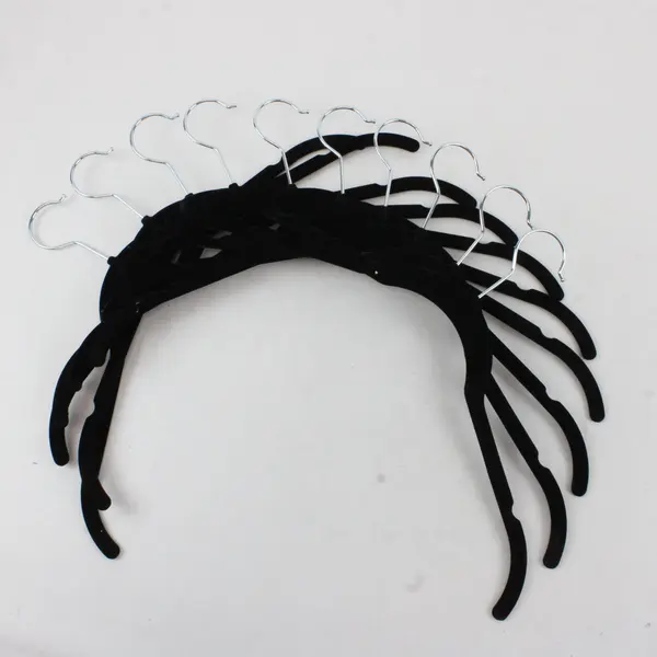Lot of 10 Black Velvet Non Slip Large Clothes Hangers w/ Metal Hooks