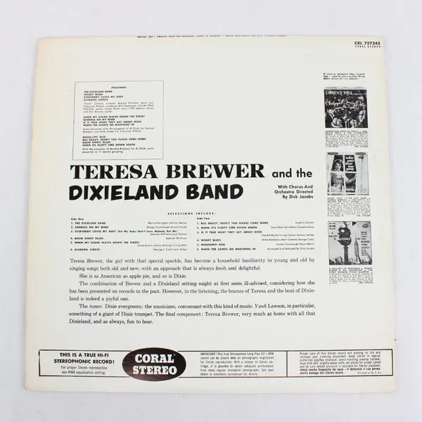 Teresa Brewer and the Dixieland Band LP Coral CRL 757245 12" Vinyl