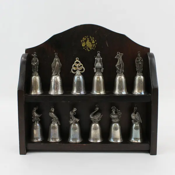 Reed & Barton Twelve Days of Christmas Silver Plated Bell Set W /Display